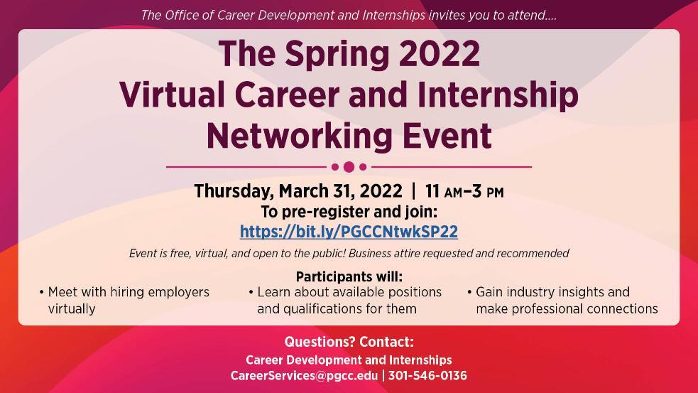 Spring 2022 Virtual Career and Internship Networking Event