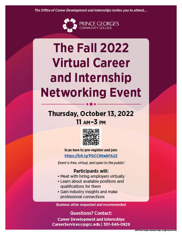 Fall 2022 Virtual Career and Internship Networking Flyer