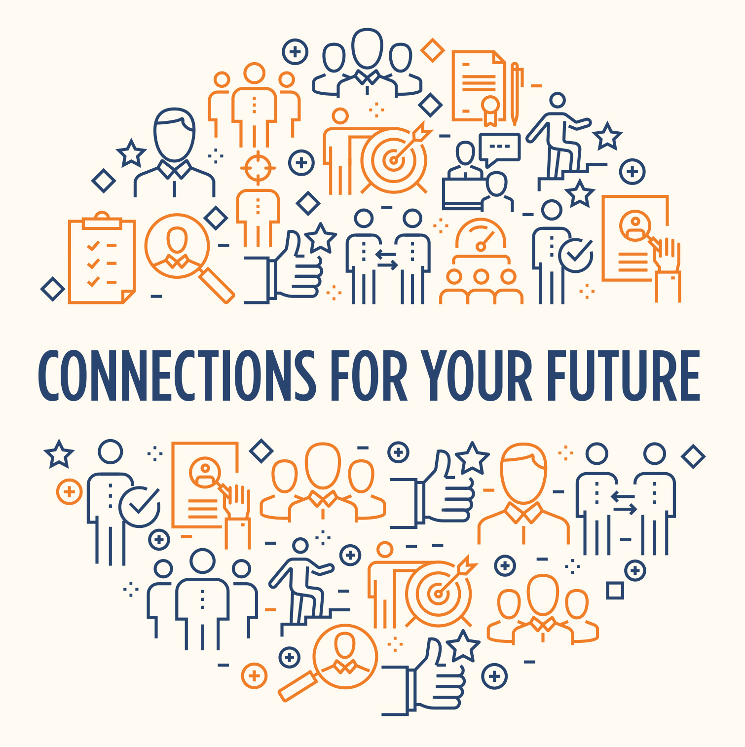 Networking icons creating a circle with Connections for Your Future in the center