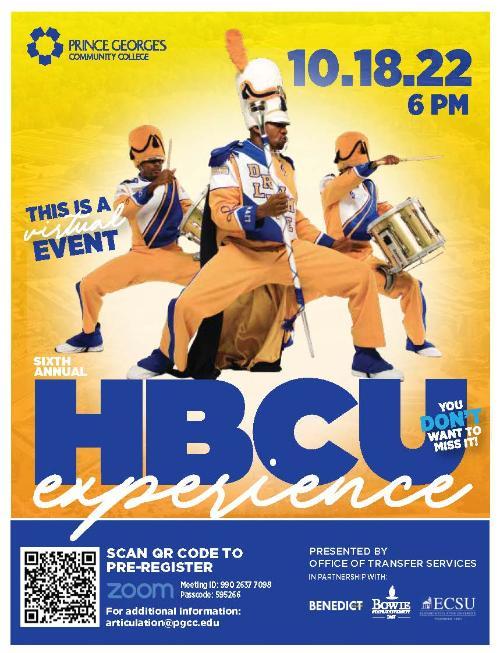 HBCU Flyer Experience Flyer showcasing marching band students against a yellow and white background.