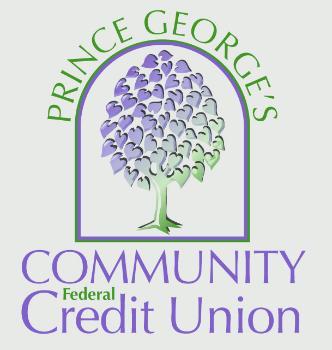Prince Georges Community Federal Credit Union Green and Purple Text Around Green and Purple Tree