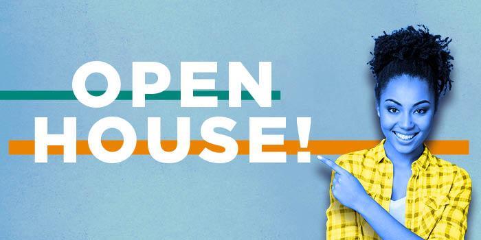 Female Student with text 'Open House'