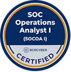 Digital badge for SOC Operations Analyst I certification.