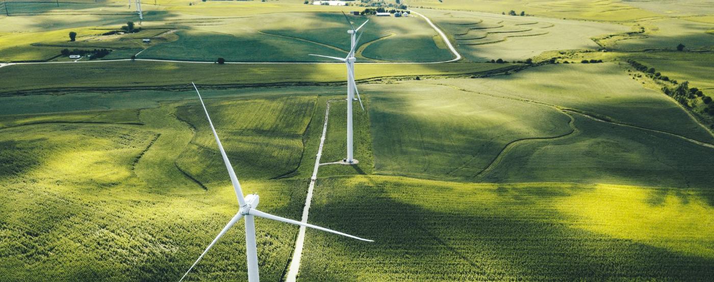 Aerial view of wind turbines