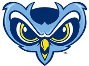Stylized PGCC owl face logo of dark blue and columbia blue with yellow eyes and beak, featuring a bold and fierce expression.