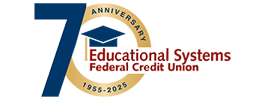 Logo of Educational Systems Federal Credit Union celebrating its 70th anniversary.