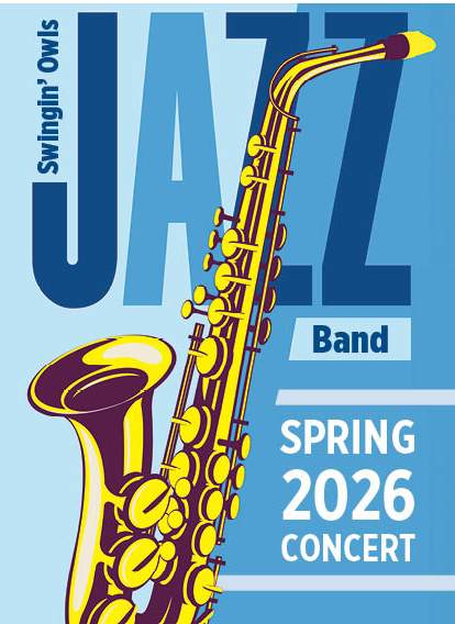 Blue background with a yellow saxophone.