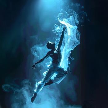 Blue ethereal male dancer with fabric - feels underwater