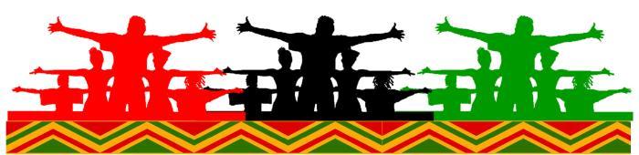 Silhouetted people being joyous on a traditional African pattern